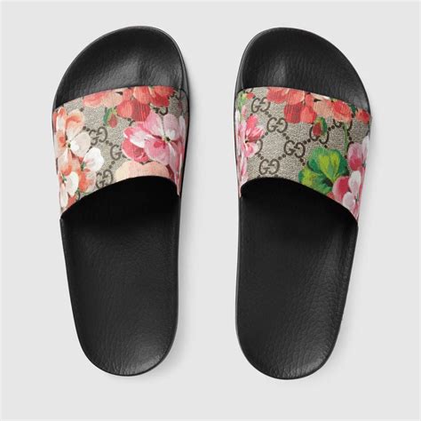 bloom and blossom gucci slides|Gucci floral slides outfit.